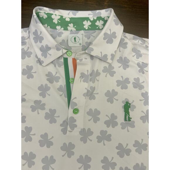 U Suck At Golf Polo Shirt Mens XL White Shamrock Leaf Clover Fighting Irish AOP - Picture 1 of 4